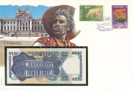 Delcampe - Uruguay 1989. 50P Borítékban, Alkalmi Bélyeggel és Bélyegzéssel T:UNC Uruguay 1989. 50 Pesos In Envelope With Stamps And - Ohne Zuordnung