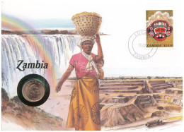Delcampe - Zambia 1983. 2ng Felbélyegzett Borítékban, Bélyegzéssel, Német Nyelvű Leírással T:UNC, Oxidáció Zambia 1983. 2 Ngwee In - Ohne Zuordnung