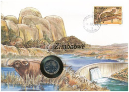 Delcampe - Zimbabwe 1991. 10c Felbélyegzett Borítékban, Bélyegzéssel, Német Nyelvű Leírással T:UNC Zimbabwe 1991. 10 Cents In Envel - Ohne Zuordnung