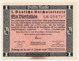 Delcampe - Német Harmadik Birodalom 1940. "2. Deutsche Reichslotterie (2. Német Birodalmi Sorsjáték)" 3. Osztály 1/4 Sorsjegye, Víz - Unclassified