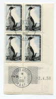 Delcampe - T. A. A. F  N°14 CORMORAN EN BLOC DE 4 DATE DU 2-4-59 AVEC OBLITERATION TERRE ADELIE 1-1-61 T.A.A.F. - Gebraucht