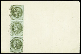 Delcampe - Lettre Bande De Trois Du N°39C 1c Olive Report 3 Obl. Càd Alger 25.2.1871 Sur Un Pamphlet Adressé Aux Membres De La Cons - 1870 Ausgabe Bordeaux