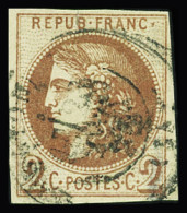 Delcampe - Obl N°40Ab 2c Brun-rouge Report I, Impression Fine, Dite De Tours, Obl., Petite Fente En Haut Et Aminci Sinon TB D'aspec - 1870 Ausgabe Bordeaux