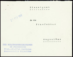 Delcampe - Lettre Lettre En Franchise Avec Griffe Bleue "Der Militaer-Befehlshaber In Frankreich Prop. Staffel Bordeaux Aussentelle - Guerra Del 1939-45