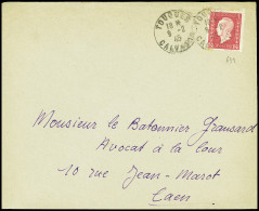 Lettre N°691, 1F50 Dulac, Obl Touques Calvados (9.2.45) Sur Lettre Avec Au Verso Cachet Noir Avec Petite Croix De Lorrai - Guerra Del 1939-45
