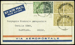 Delcampe - Lettre Grande Bretagne N°139 + 143 + 152 En Bloc De 4 Obl London (10 Mai 1930) Sur Env Témoin Pour Santiago Du Chili, Ar - Luftpost