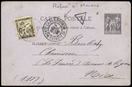 Delcampe - Lettre Entier Carte Postale 10c Sage Posté à Monaco Et Refusé (figurine Non Oblitérée), à Coté Monte Carlo Princté De Mo - Altri & Non Classificati