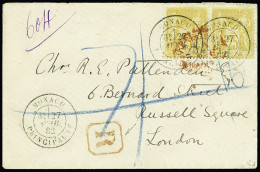 Delcampe - Lettre Rare Recommandé De Monaco Pour Londres, Angleterre, Avec Paire De France N°92 Sage 25c Bistre Sur Jaune Obl. Càd - Altri & Non Classificati