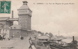 Delcampe - Corbeil Essonnes (91 - Essonne) La Tour Des Magasins Des Grands Moulins -  Péniches , Remorqueur - Corbeil Essonnes
