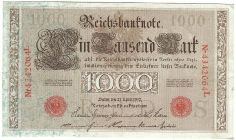 Delcampe - ALLEMAGNE - 21/4/1910 - Neuf - 1000 Mark - Reichsbanknote - Numéro Rouge 7 Chiffres - P#44b - E3 - 1000 Mark