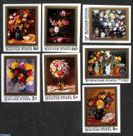 Delcampe - Hungary 1977 Flower Paintings 7v Imperforated, Mint NH, Nature - Flowers & Plants - Art - Paintings - Ongebruikt