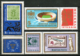Delcampe - HUNGRÍA – HUNGARY 3 Series Completas X 3 Sellos Mint EXPO FILATELIA CON VIÑETAS Años 1974 A 1975 – Valorizadas € 7.50 - Ongebruikt