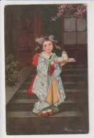 Delcampe - Illustratore E. Colombo. Bambina Giapponese + Bambina Al Pianoforte - Colombo, E.