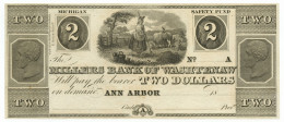 Delcampe - 2 DOLLARS NON EMESSO MILLERS BANK WASHTENAW ANN ARBOR MICHIGAN US 1837 FDS-/FDS - Autres - Amérique