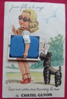 Delcampe - CARTE POSTALE Carte à Systèmes Guy Paris Déposée Avec Dépliant Vues CHATEL-GUYON 63 Jeune Fille à La Page - Châtel-Guyon