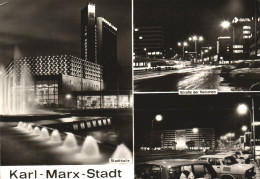 Delcampe - CHEMNITZ, KARL-MARX-STADT, STADTHALLE , TOWN HALL, FOUNTAIN, CARS, NIGHT, POSTCARD, GERMANY - Chemnitz