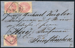 Delcampe - ~1864 3 X 5kr Levélen, Mindhárom Bélyeg Elfogazva / On Cover "OEDENBURG" - Fünfkirchen - Other & Unclassified
