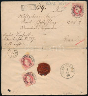 Delcampe - 1869 5kr Díjjegyes Boríték A Hátoldalon 2 X 5kr Bélyeggel Ajánlott Küldeményként / Registered 5kr PS-cover With 2 X 5kr - Other & Unclassified