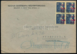 Delcampe - 1945 (2. Díjszabás) Helyi Levél Eltolódott Felülnyomású 50f/50f Négyestömbbel, Továbbítva / Redirected Local Cover, Bloc - Other & Unclassified