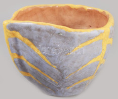 Delcampe - Gorka Lívia (1925-2011): Türkiz-sárga Madaras Váza, Festett Mázas Kerámia, Jelzett, Hibátlan M: 12 Cm, D: 14 Cm, - Other & Unclassified