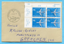 Delcampe - Brief Von Genève Aéroport Nach Grenchen 1960 Mit Viererblock Nr. 354 - Altri & Non Classificati