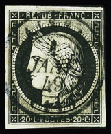 Delcampe - Obl N°3 20c Noir, Cad De Laissac (Aveyron) Du 1er Janvier 1849, Infime Point D'aminci, TB, R. Certificat Et Signature Ba - 1849-1850 Ceres