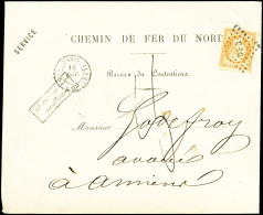 Delcampe - Lettre N°16 40c Orange, Obl. Los. DS3 S. Env. Chemins De Fer Du Nord, Càd PARIS 16/12/59, "affrt Insuff." En NOIR Et Tax - 1853-1860 Napoléon III