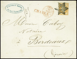 Delcampe - Lettre N°23 Obl étoile Muette Noire + CAD Rouge "(4) Bau Central (4) Paris" (1863 - N°1336) Sur Lettre Chargée, RR Et TB - 1862 Napoléon III