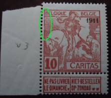 Delcampe - BELGIQUE N°98 V3 Double Défoncement Du Cadre Dans Le Haut MNH** - 1901-1930