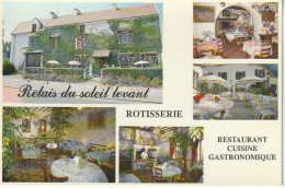 Delcampe - MO 13-(95) PIERRELAYE - RELAIS DU SOLEIL LEVANT - RESTAURANT , ROTISSERIE - CARTE MULTIVUES COULEURS - 2 SCANS - Pierrelaye