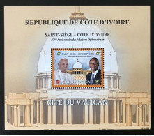 Delcampe - Côte D'Ivoire Ivory Coast 2020 Bloc S/S Block Joint Issue Emission Commune Vatican 50 Ans Relations Pape Pope President - Blocks & Sheetlets & Panes