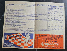 Delcampe - Feuillet Avec Tarif Taxes Postales Du 01 Novembre 1938 Avec Publicité - Post-Faltblätter