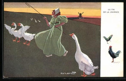 Delcampe - Künstler-AK Raphael Tuck & Sons Nr.614: Hirtin Mit Gänsen - Tuck, Raphael