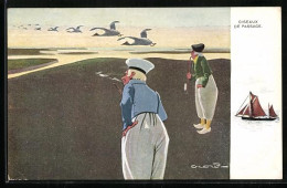 Delcampe - Künstler-AK Sign. Crow: Leaving The Dutch, Wildgänse Verlassen Holland - Tuck, Raphael