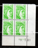 Delcampe - Coin Daté , Sabine N° 1977 Du 19 3 1981 ** - 1970-1979