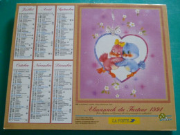 Delcampe - Calendrier Almanach OLLER Facteur 1994  SARTHE Photo Coeur Declaration Amour Oiseaux Cadeau - Big : 1991-00