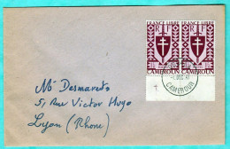Delcampe - CAMEROUN - LETTRE DE DOUALA POUR LYON DE 1941 - AFFRANCHIE AVEC LE TIMBRE N° 255 X 2 - 3 SCANS - Brieven En Documenten