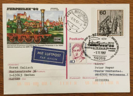 Delcampe - BRD. Luftpost Karte FERPHILEX `85, " BECKUM,  150 J. KÖLN - BECKUMER EISENBAHN -BELLINZONA Retour  - Eschau  " 1997 - Briefe U. Dokumente