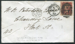 Delcampe - Great Britain 1872 1d Red Cover With Missent Marking London, To Fleet Street - Brieven En Documenten