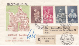 Delcampe - 1958 Vaticano, Antonio Canova, N. 243/246 Serie Su RACCOMANDATA VIAGGIATA - FDC