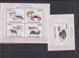 Delcampe - Comores - 2010 - Crabs - Yv 1943/46 + Bf 260 - Crustacés