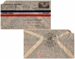 Delcampe - 10c Airplane 1942 Habana, Cuba Airmail To New York, N.Y.  Corner Card And Reverse Bilingual Cachet Legation De Belgique - Storia Postale