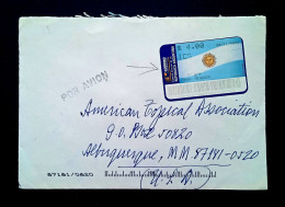 Delcampe - ARGENTINA TO USA 2002, REGISTER COVER USED, VIGNETTE LABEL, FLAG & SUN,    MENDOZA CITY CANCEL - Covers & Documents