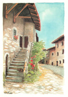 Delcampe - [-10%] FRANCE - Pérouges - Cité Médiévale - 1991 - Tableau - Elisabeth Levert - Aquarelle - Ed Taillanderie - Carte Post - Pérouges