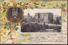 Delcampe - Gest. O-1300 Eberswalde Forstakademie, Wappen-Prägekarte 1902 - Eberswalde