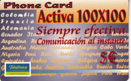 Delcampe - TARJETA DE ESPAÑA DE TELEFONICA DE ACTIVA 100X100 (PAPEL) - Telefonica