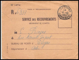 Delcampe - 15309 Dahomey Recommandé Recouvrements Cotonou 1955 Devant De Lettre Cover France - Brieven En Documenten