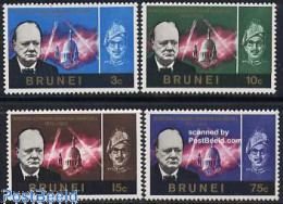 Delcampe - Brunei 1966 Winston Churchill 4v, Mint NH, History - Religion - Transport - Churchill - Churches, Temples, Mosques, Sy.. - Sir Winston Churchill