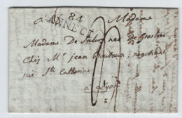 Delcampe - MARQUE CONQUIS MONT BLANC 84 ANNECI 1802 LETTRE POUR LYON - 1792-1815: Départements Conquis