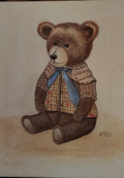 Delcampe - TABLEAU NOUNOURS OURS NOËL Peinture Acrylique Sur Toile Signé N.Petry - Acryl